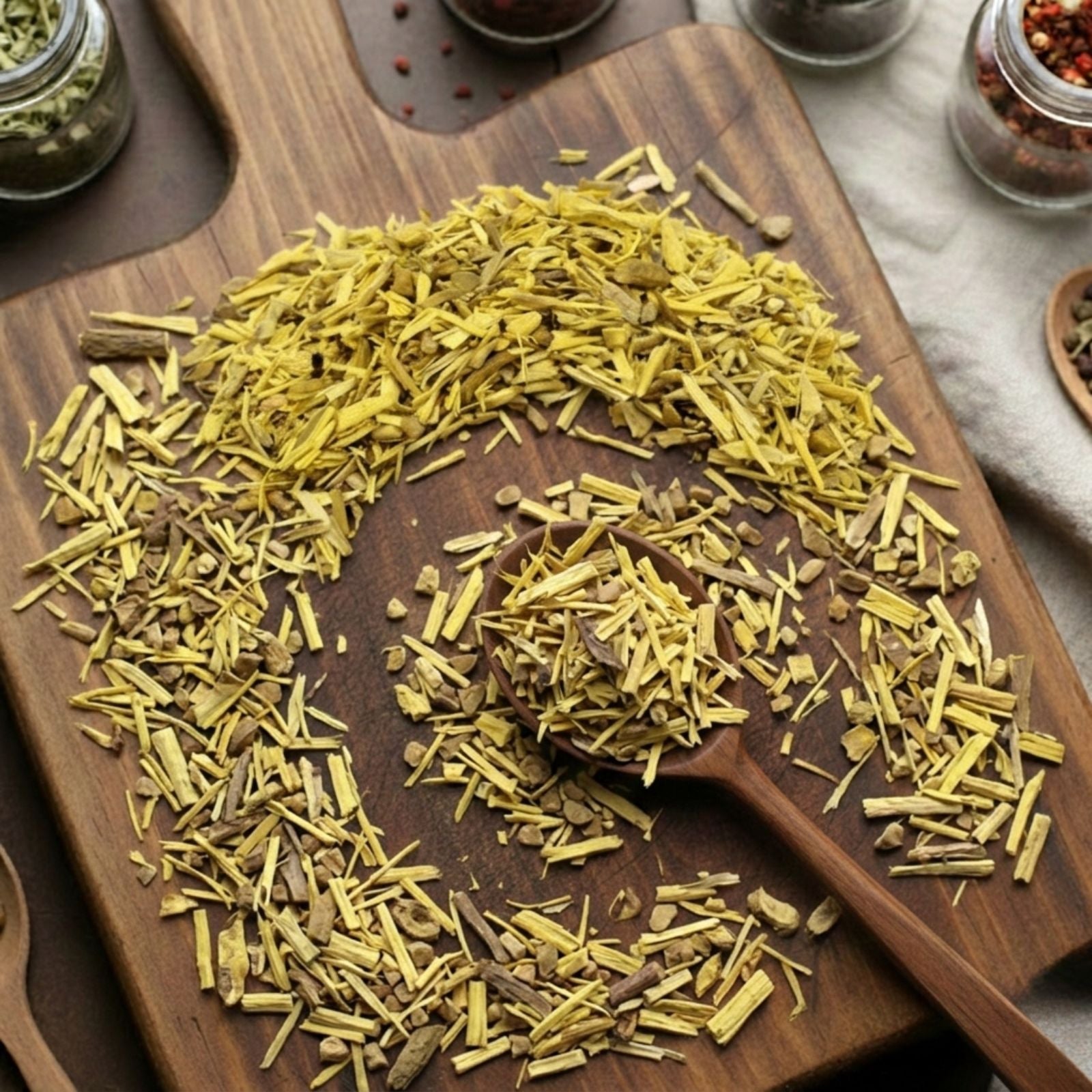 Dry cut and sifted Barberry root bark (Berberis vulgaris) for traditional botanical infusions.