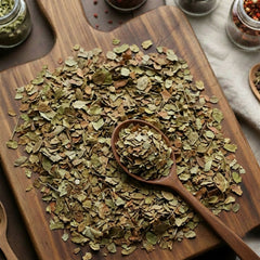 Dry cut and sifted Bilberry leaves (Vaccinium myrtillus) for traditional botanical infusions.