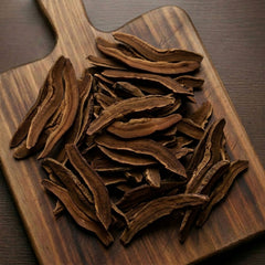 Black Reishi mushrooms (Ganoderma sinense) for traditional botanical decoctions and wellness infusions.
