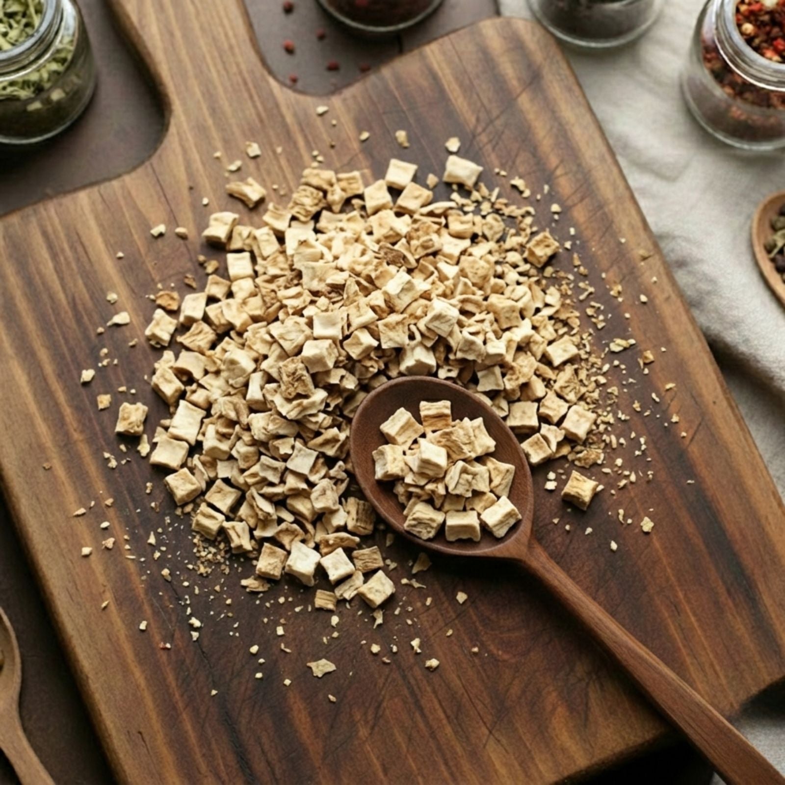 Dry raw cut and sifted Chicory root (Cichorium intybus) for traditional botanical infusions and coffee substitute blending.