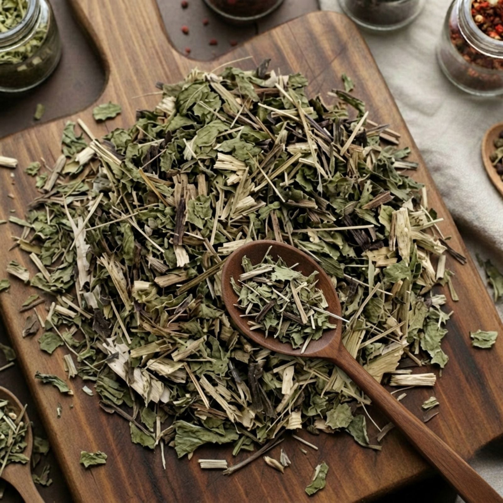 Dry cut and sifted Echinacea purpurea herb (leaves and flowers) for traditional botanical infusions.