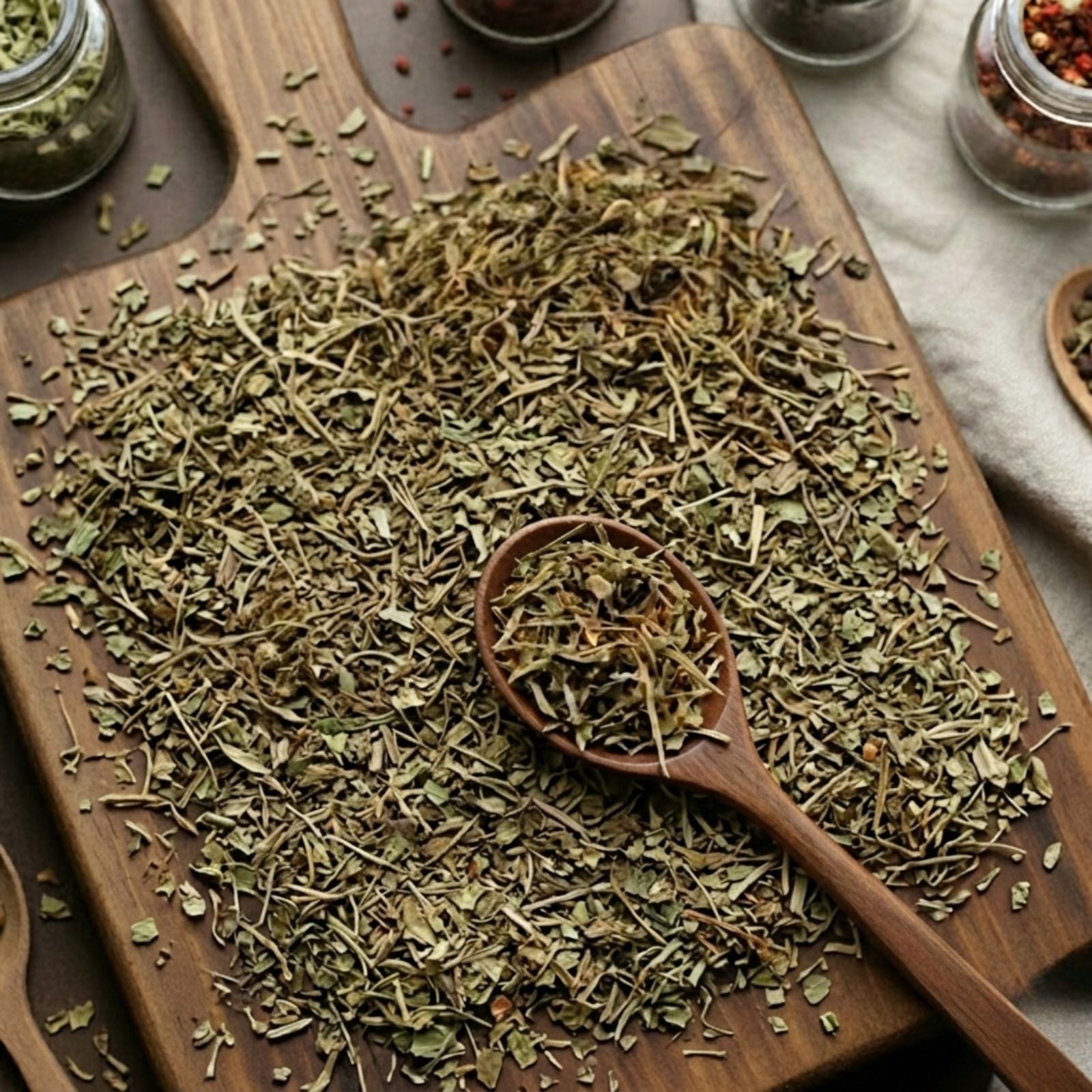 Dry cut and sifted Gotu Kola leaves (Centella asiatica) for traditional Ayurvedic botanical infusions.