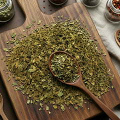 Dry cut and sifted Gymnema leaves (Gymnema sylvestre) for traditional Ayurvedic botanical infusions.