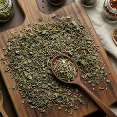 Dry cut and sifted Marshmallow leaves (Althaea officinalis) for traditional botanical infusions.