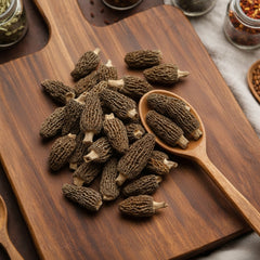 Whole dried Morel mushrooms (Morchella esculenta) for gourmet culinary use.