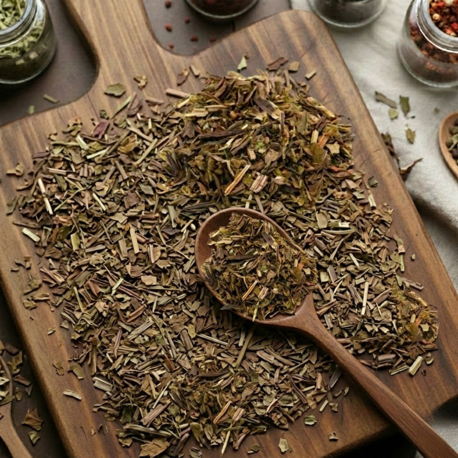 Dry cut and sifted Plantain leaves (Plantago major) for traditional botanical infusions.