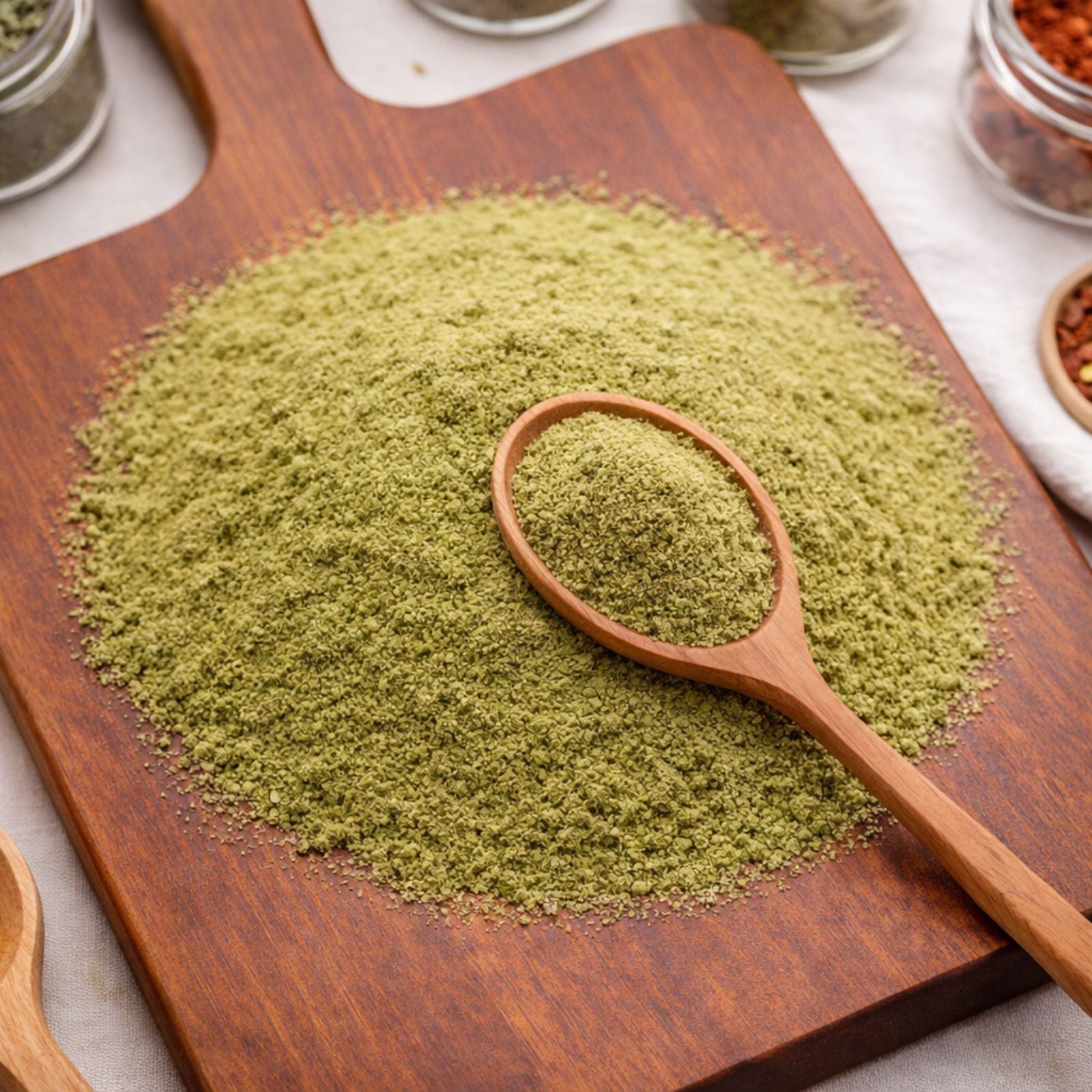 Natural deep green Stevia leaf powder in a white ceramic bowl showing its fine, vibrant texture – CanadaVitaLife