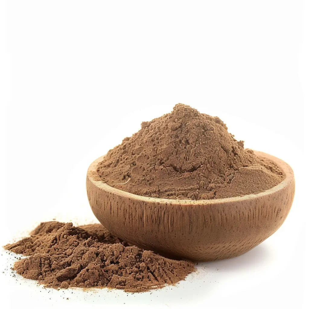 Bowl of finely ground Akarkara powder, a natural herbal supplement, on a white background - Canada Vitalife