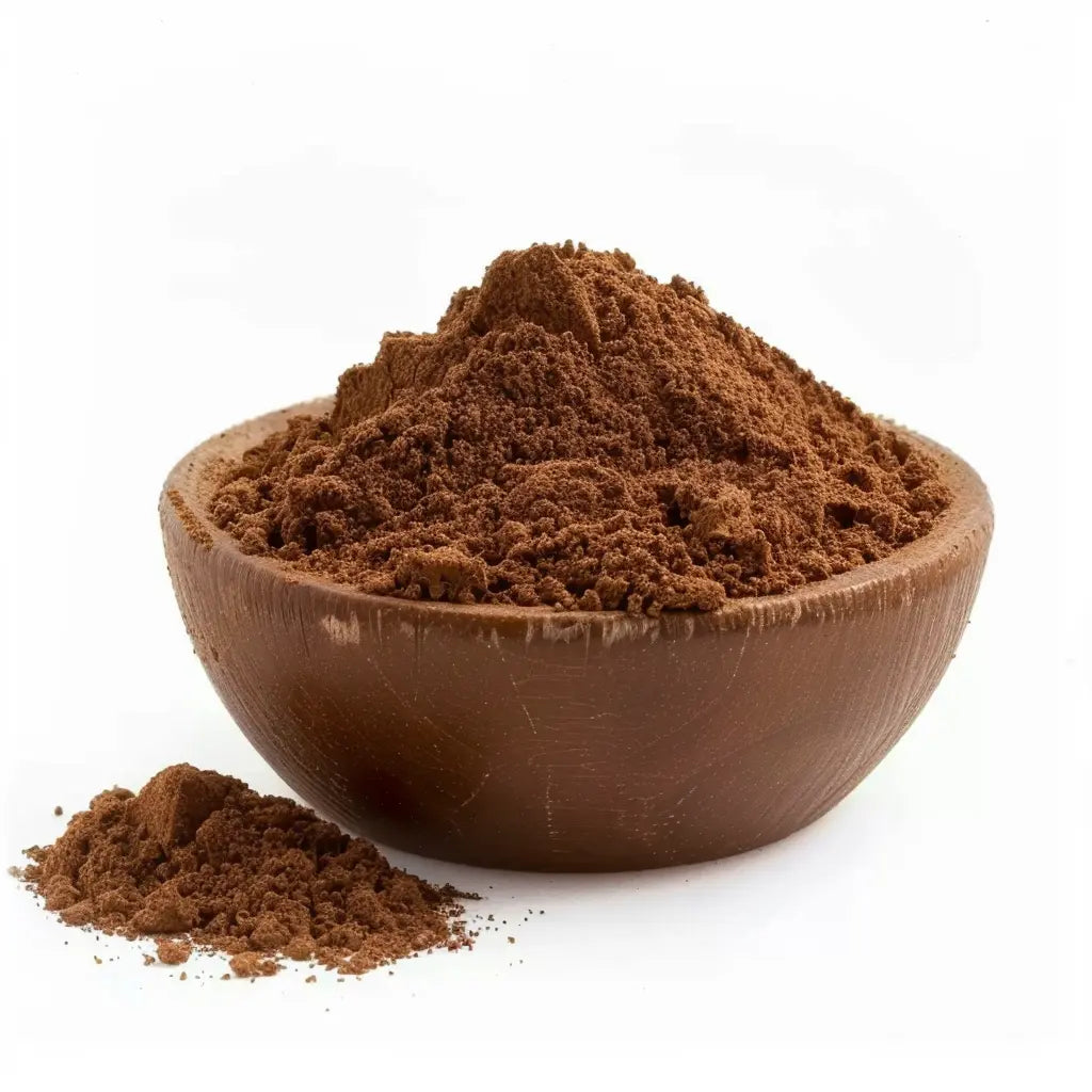 Bowl of finely ground acacia catechu powder, used as herbs and spices - Canada Vitalife