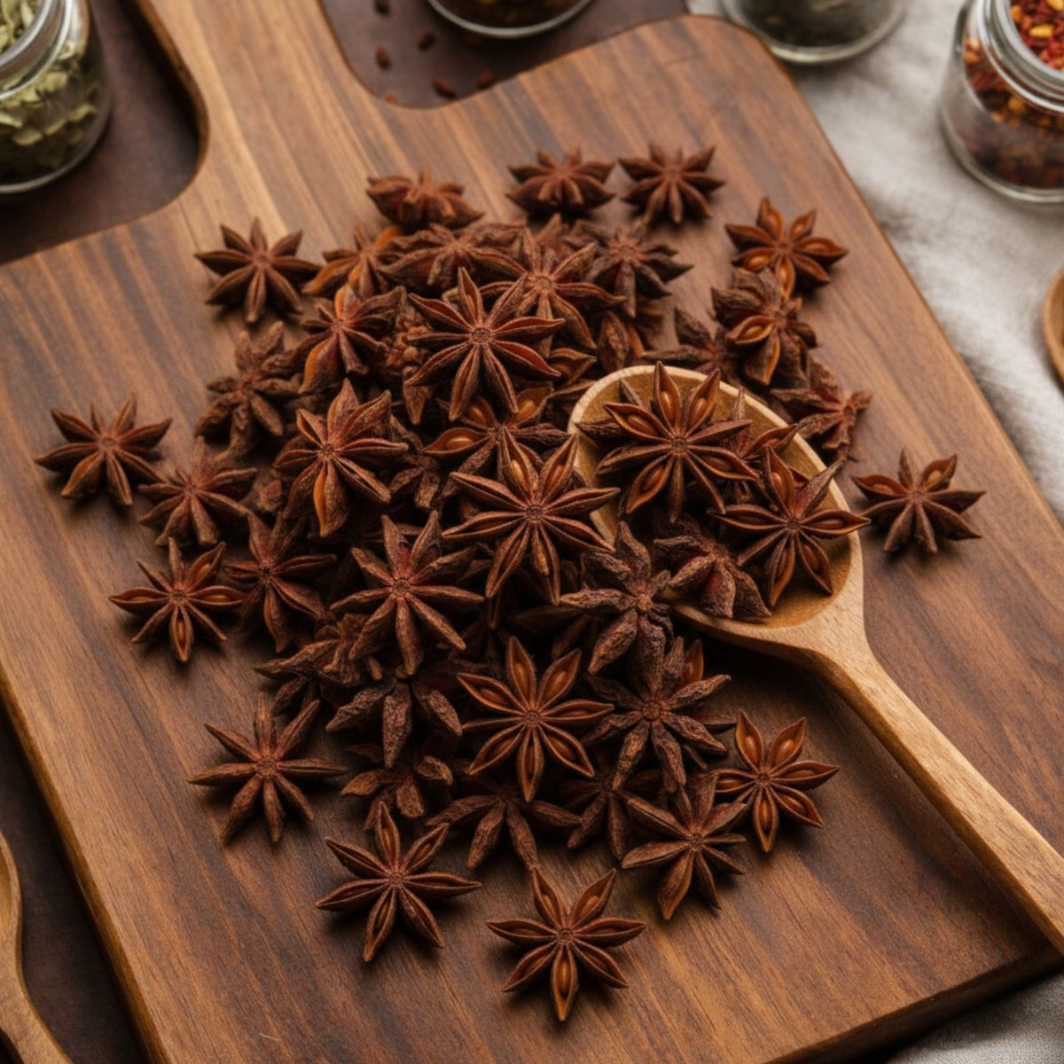 Whole dried star anise (Illicium verum) for culinary and botanical use.