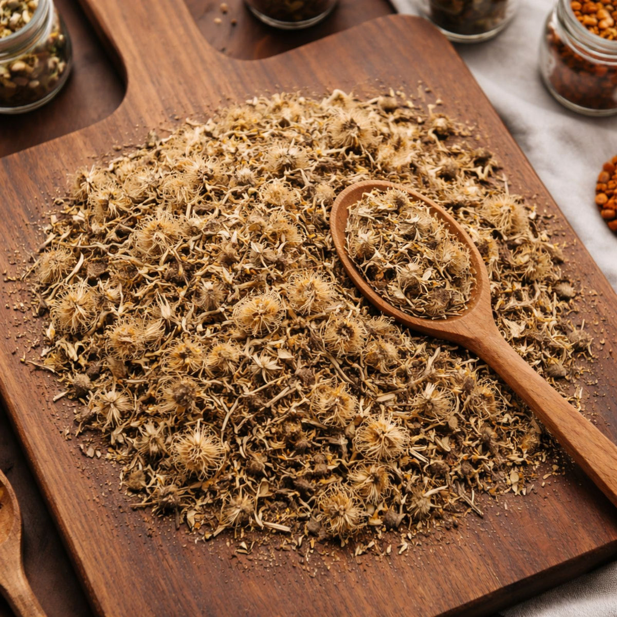 Whole yellow Arnica flowers (Heterotheca inuloides) from Mexico for botanical use.