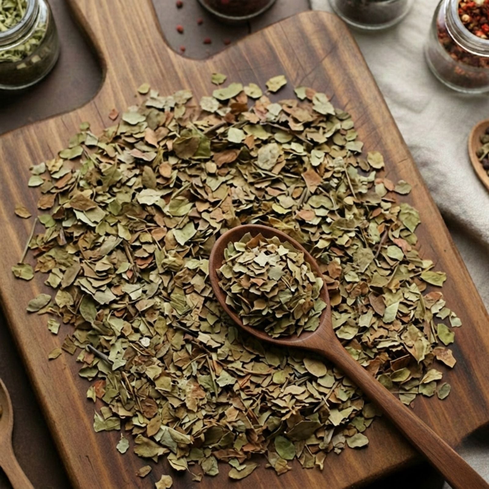 Dry cut and sifted Bilberry leaves (Vaccinium myrtillus) for traditional botanical infusions.