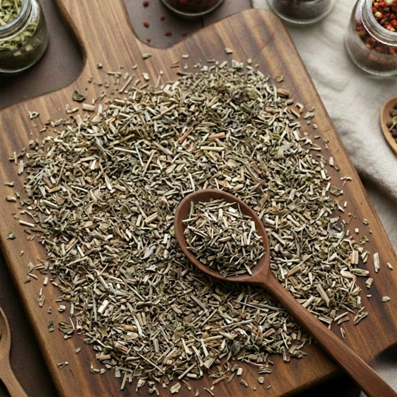 Dry cut and sifted Boneset herb (Eupatorium perfoliatum) for traditional botanical infusions.