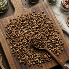 Dry cut and sifted Cascara Sagrada bark (Rhamnus purshiana) for traditional botanical infusions.