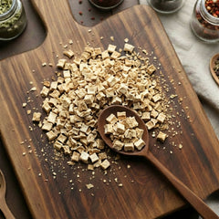 Dry raw cut and sifted Chicory root (Cichorium intybus) for traditional botanical infusions and coffee substitute blending.