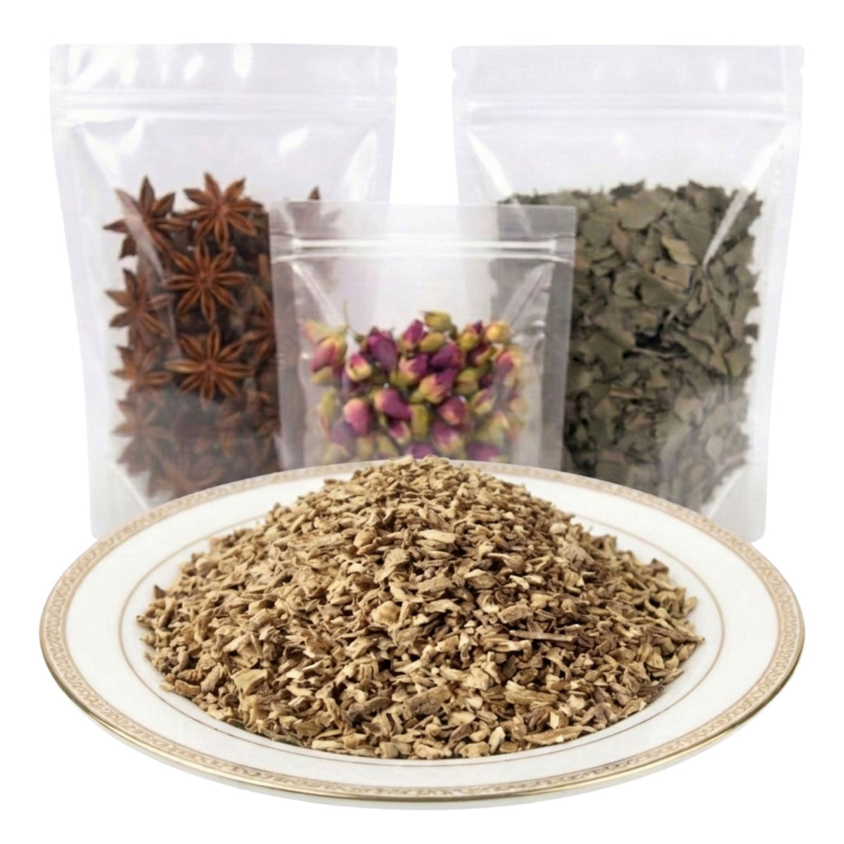 dong quai root cut and sifted dried herbal tea ingredient earthy botanical