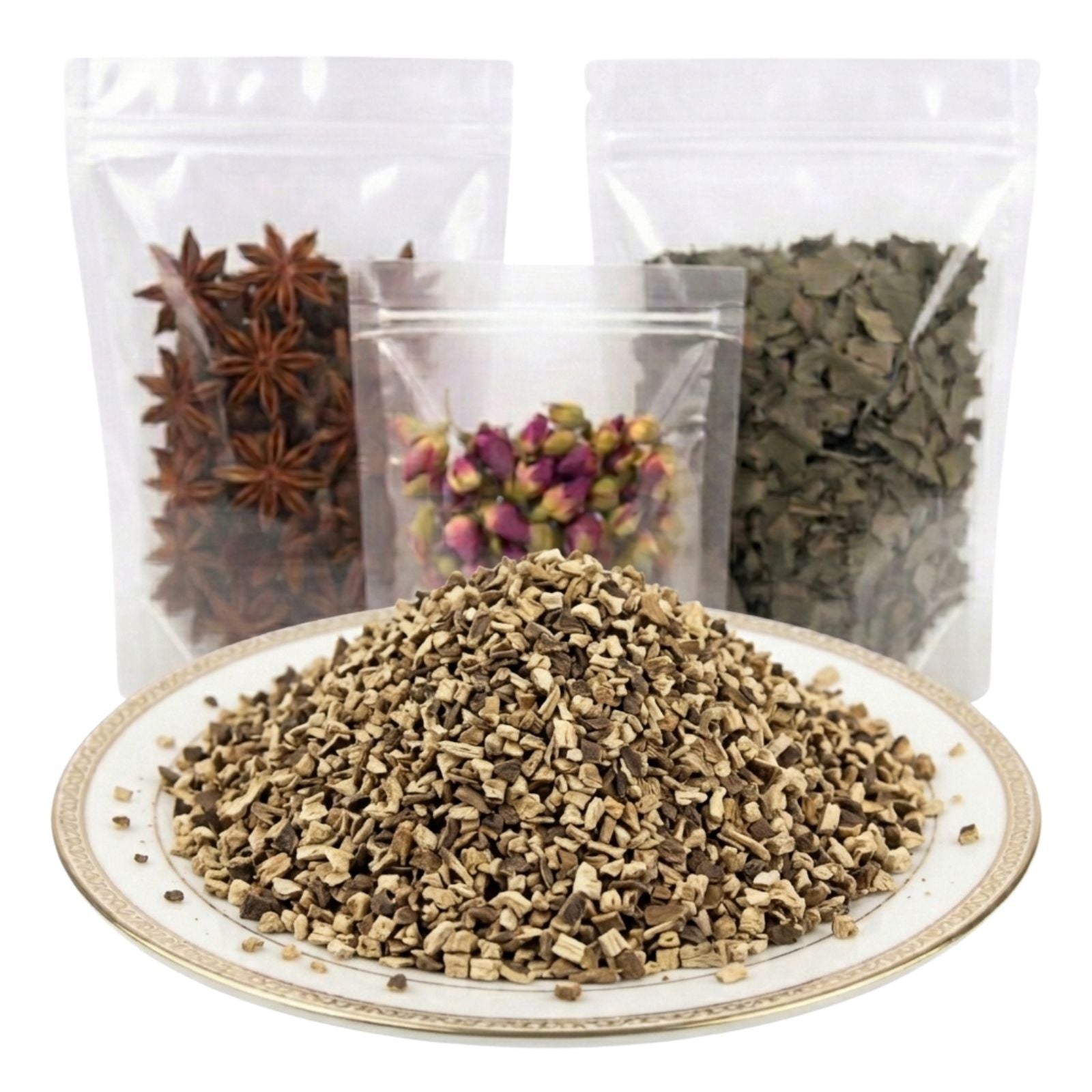 fo ti root cut and sifted dried herbal botanical ingredient earthy texture