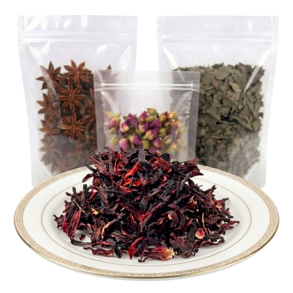 hibiscus flower dried petals herbal tea ingredient tart fruity botanical