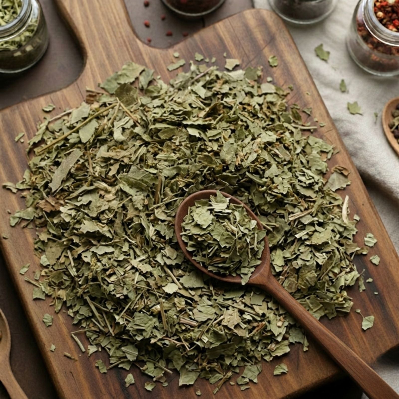 Dry cut and sifted Lady's Mantle herb (Alchemilla vulgaris) for traditional women's botanical tea.