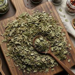 Dry cut and sifted Lady's Mantle herb (Alchemilla vulgaris) for traditional women's botanical tea.