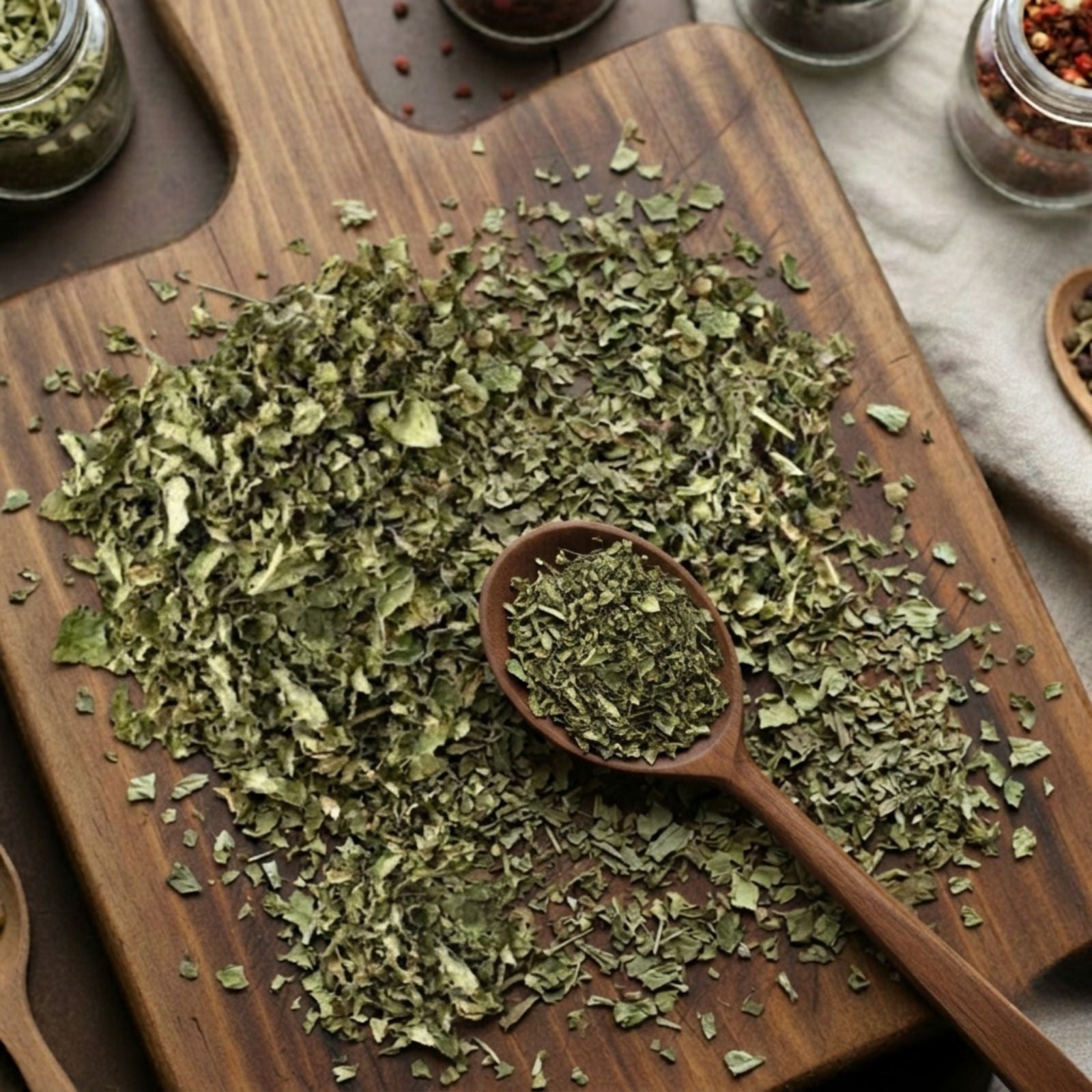 Dry cut and sifted Lemon Balm leaves (Melissa officinalis) for traditional aromatic botanical infusions.