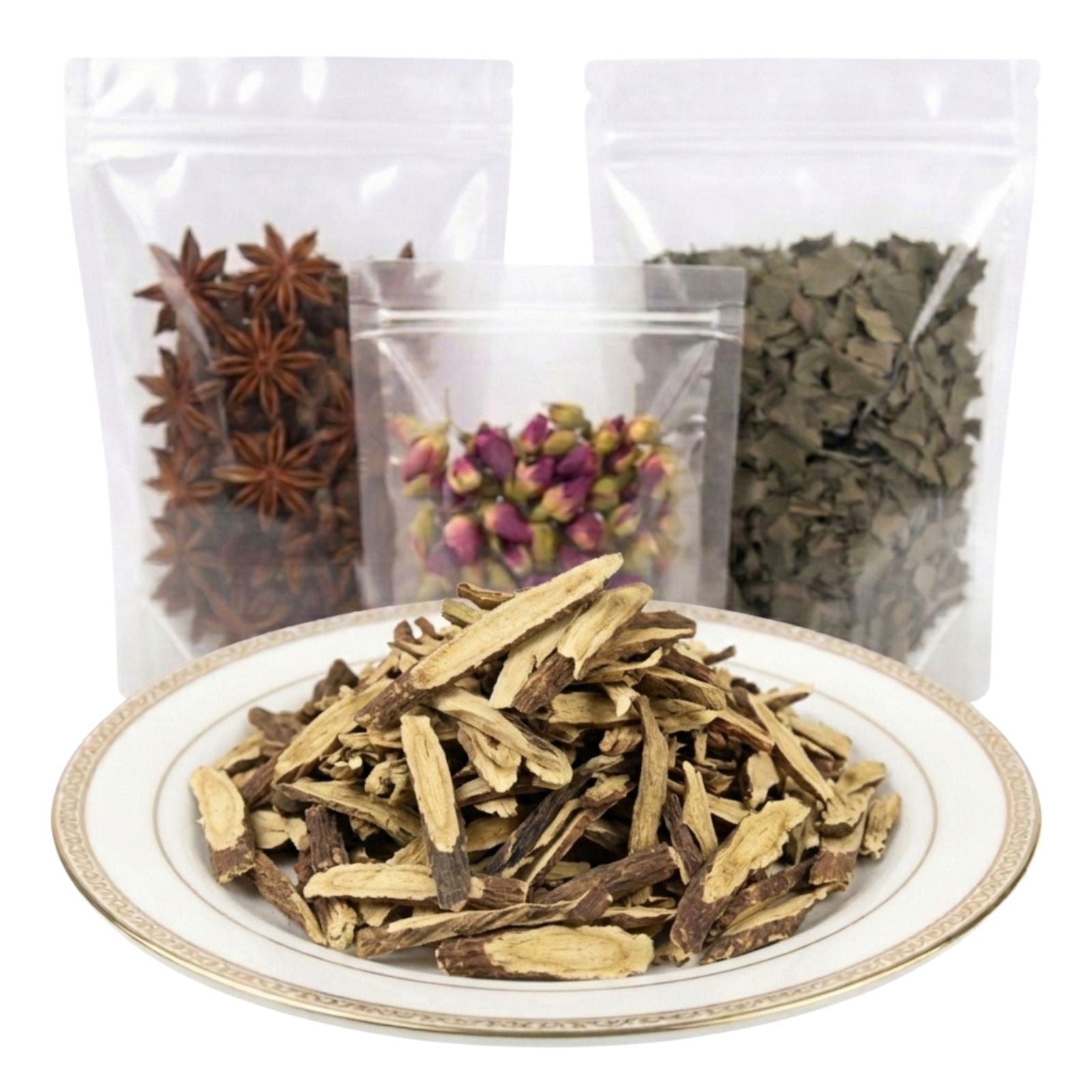 licorice root slices dried herbal tea ingredient naturally sweet earthy botanical