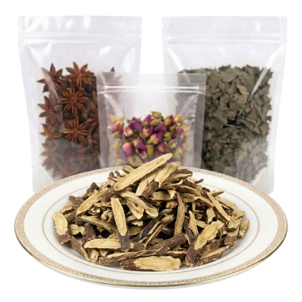 licorice root slices dried herbal tea ingredient naturally sweet earthy botanical