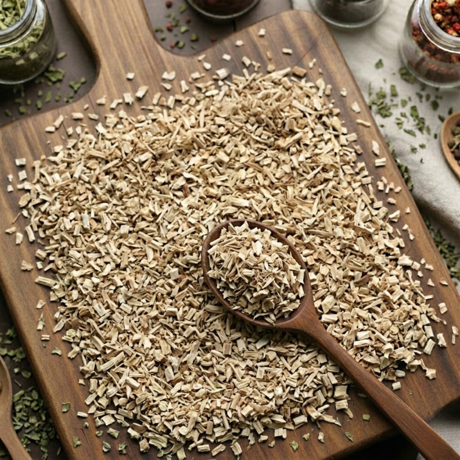 Dry cut and sifted Marshmallow root (Althaea officinalis) for traditional botanical infusions.