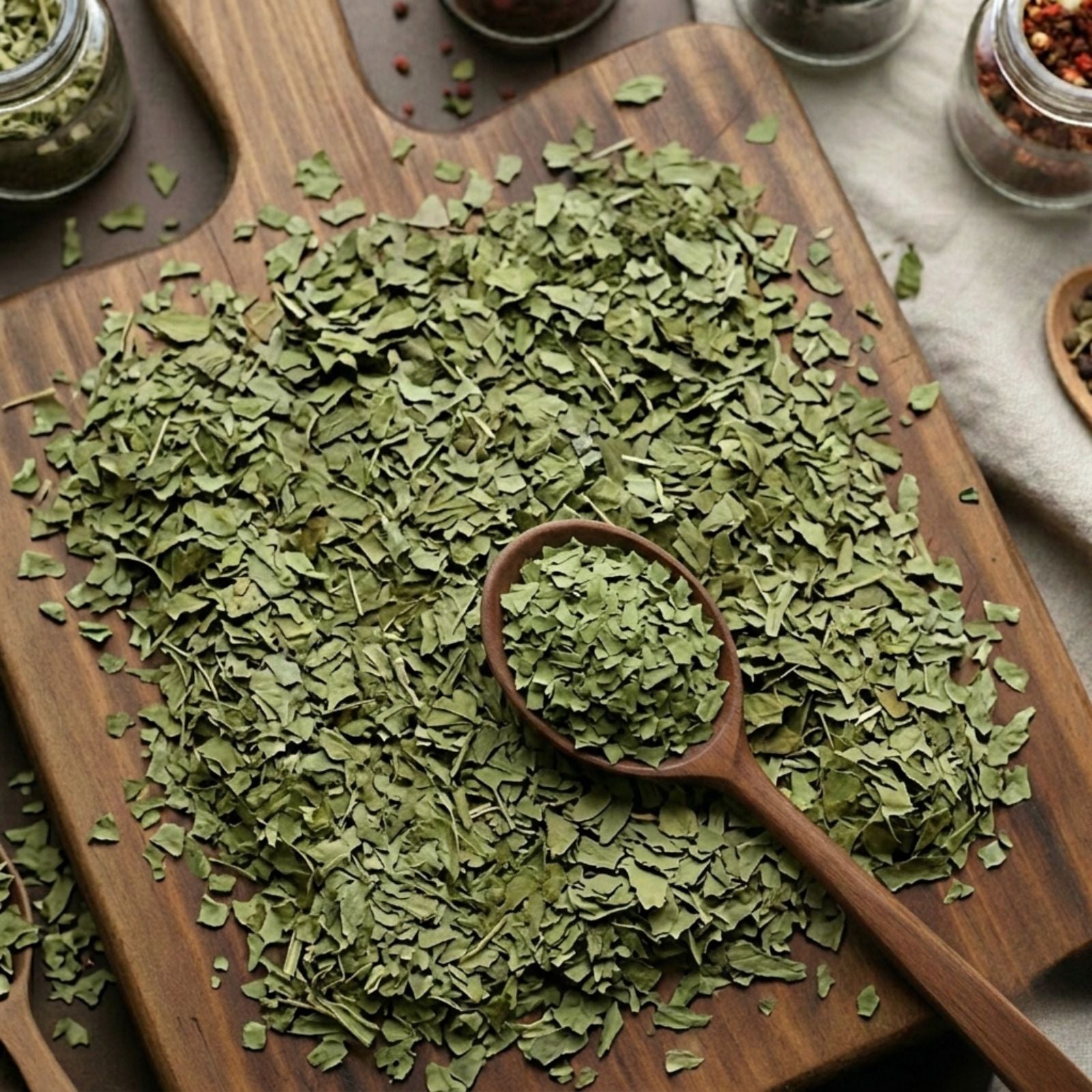 Neem leaves (Azadirachta indica) for traditional Ayurvedic botanical infusions.