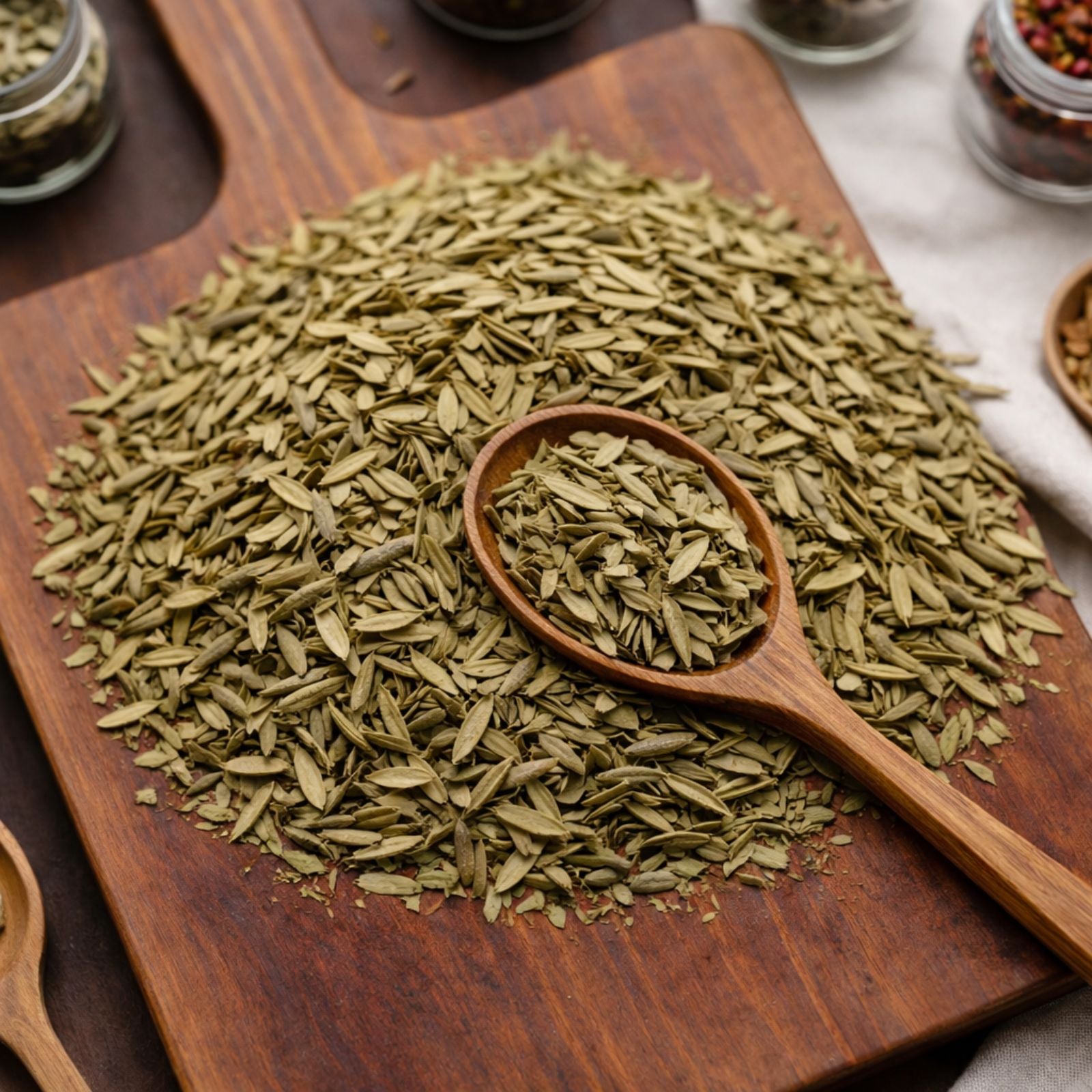 Dry cut and sifted silvery-green olive leaves for tea and botanical use.