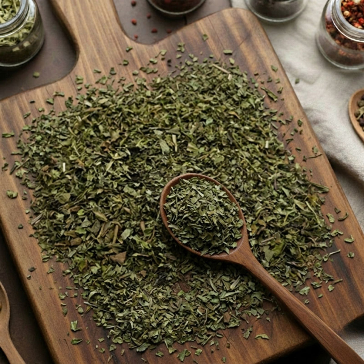 Peppermint leaves (Mentha piperita) for traditional digestive tea and refreshing botanical infusions.