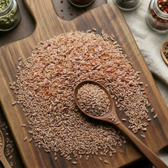 Natural whole blonde Psyllium seeds (Plantago ovata) for traditional botanical and culinary use.