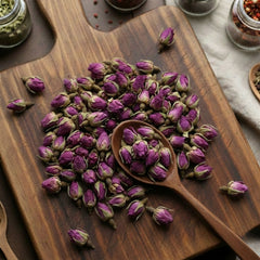 whole Rose Buds (Rosa centifolia) for traditional culinary use and aromatic floral infusions.