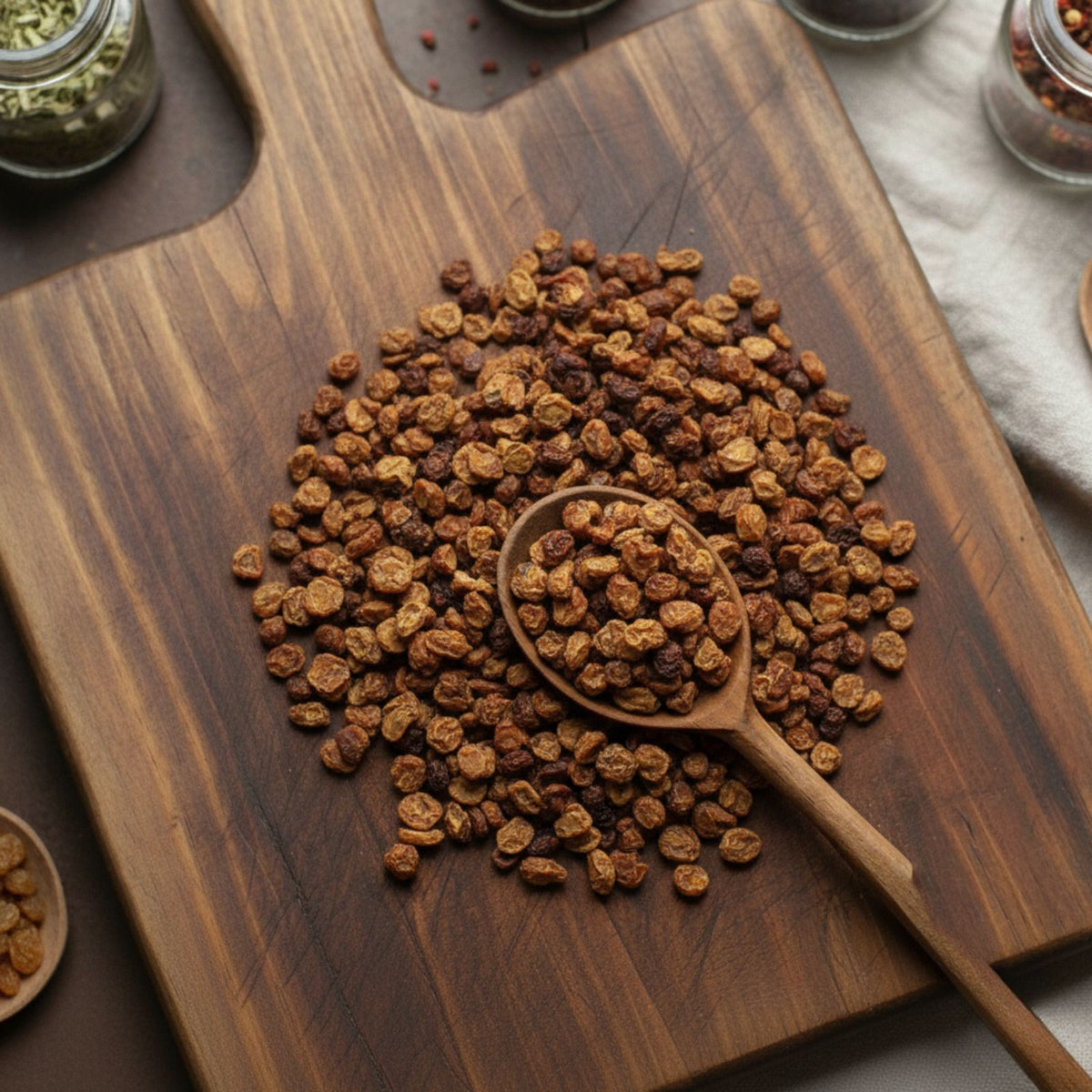 Dried whole vibrant orange Sea Buckthorn berries on a wooden surface – CanadaVitaLife