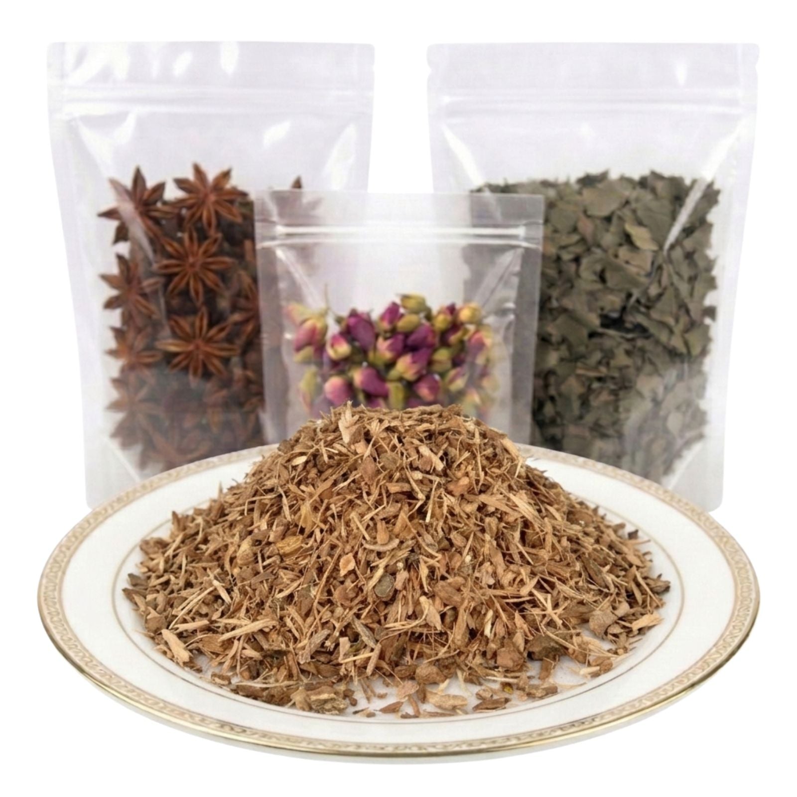 white oak bark cut and sifted dried botanical ingredient earthy texture