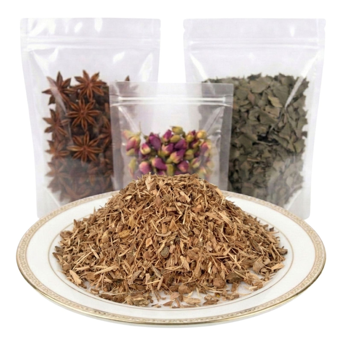 white oak bark cut and sifted dried botanical ingredient earthy texture